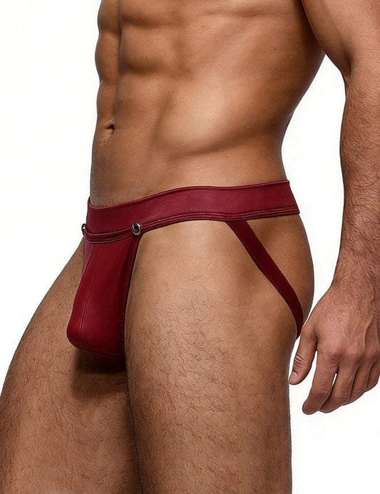 Red Sexy PU Leather Detachable Pouch Jockstrap