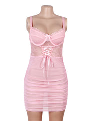 Lace Mesh Push-Up Suspender Babydoll