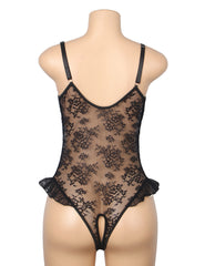 Ruffled Lace Mesh Teddy Bodysuit