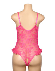 Ruffled Lace Mesh Teddy Bodysuit