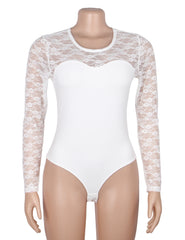 Sheer Lace Long Sleeve Open-Back Bodysuit