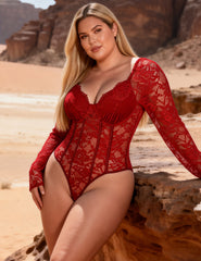 Deep-V Lace Long Sleeve Bodysuit