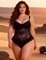 Lace Halter Backless Ruffle Teddy