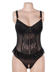 Lace Halter Backless Ruffle Teddy