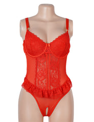 Lace Halter Backless Ruffle Teddy