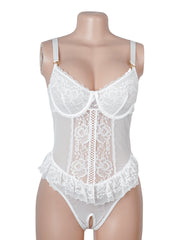 Lace Halter Backless Ruffle Teddy