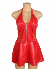 Leather Lace Halter Babydoll with Garter Belt