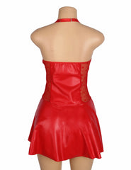 Leather Lace Halter Babydoll with Garter Belt
